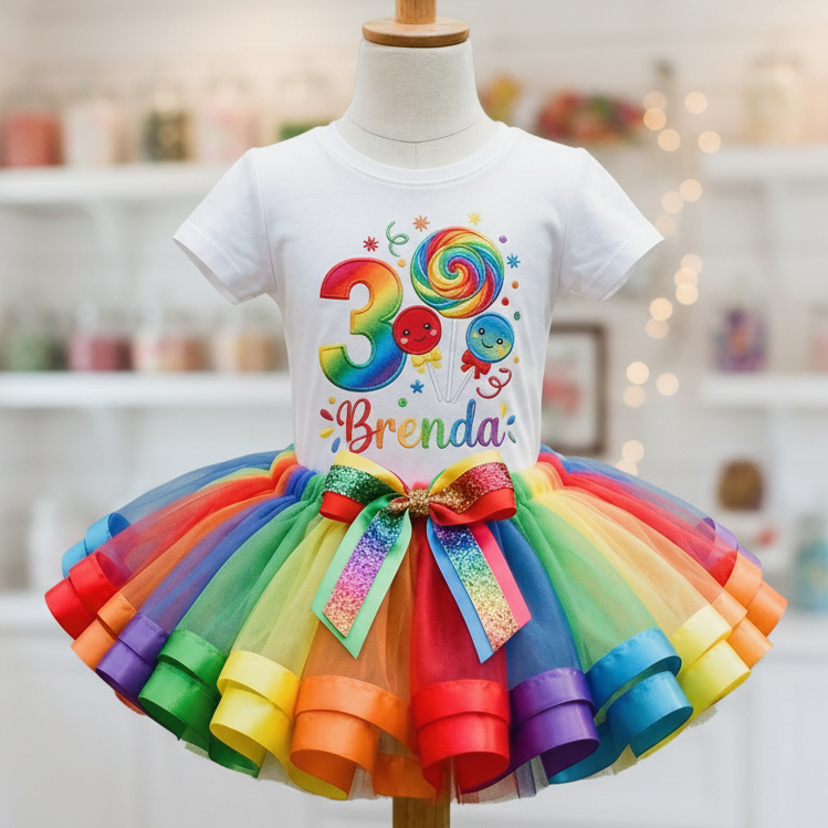 Girls Tutu Outfit Dress Set Candy Sweets Lollipops Personalized Birthday Party