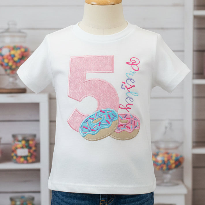 Kids Unisex White T-Shirt Baby Onesie Donut Personalized Birthday Party