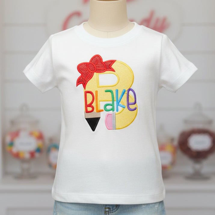 Kids Unisex White T-Shirt Baby Onesie Back to School Pencil Personalized Name